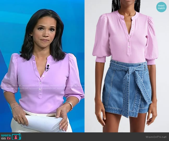 Veronica Beard Coralee Top in Barely Orchid worn by Laura Jarrett on Today