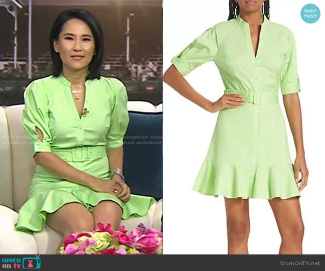 Veronica Beard Molly Belted Mini Shirtdress in Pistachio worn by Vicky Nguyen on Today