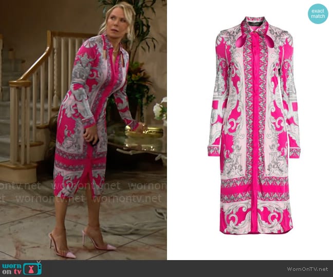 Versace Cutout Baroque Midi Shirtdress worn by Brooke Logan (Katherine Kelly Lang) on The Bold and the Beautiful