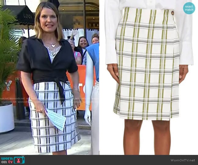 Victoria Beckham Jacquard Check Wrap Skirt worn by Savannah Guthrie on Today