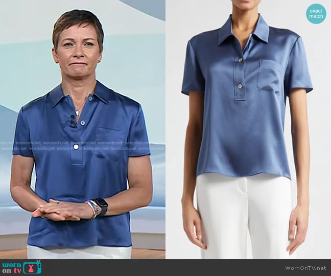 Vince Silk Satin Polo in Riverbed worn by Stephanie Gosk on Today