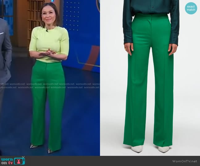 Argent Wide Leg Trouser in Kelly Green worn by Eva Pilgrim on Good Morning America