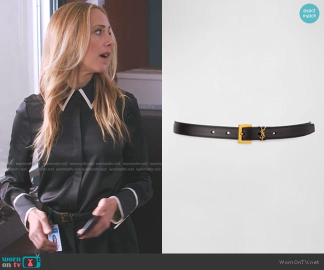 Saint Laurent YSL Monogram Leather Belt worn by Teddy Altman (Kim Raver) on Greys Anatomy