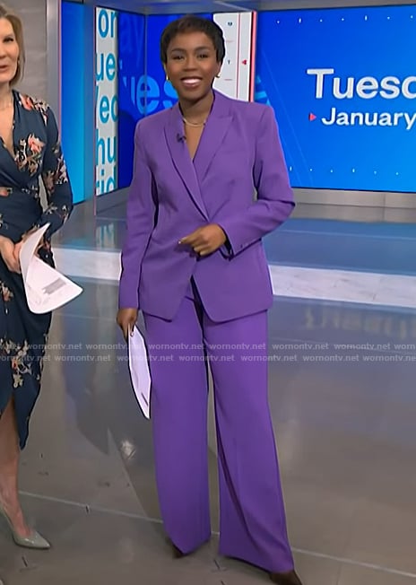 Zinhle's purple blazer and pants on NBC News Daily