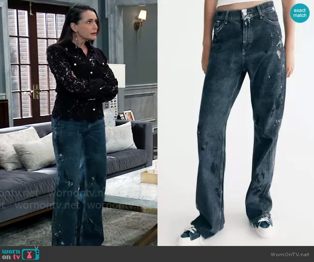 Zara Mid Rise Baggy Wide Leg Jeans worn by Lois Cerullo (Rena Sofer) on General Hospital