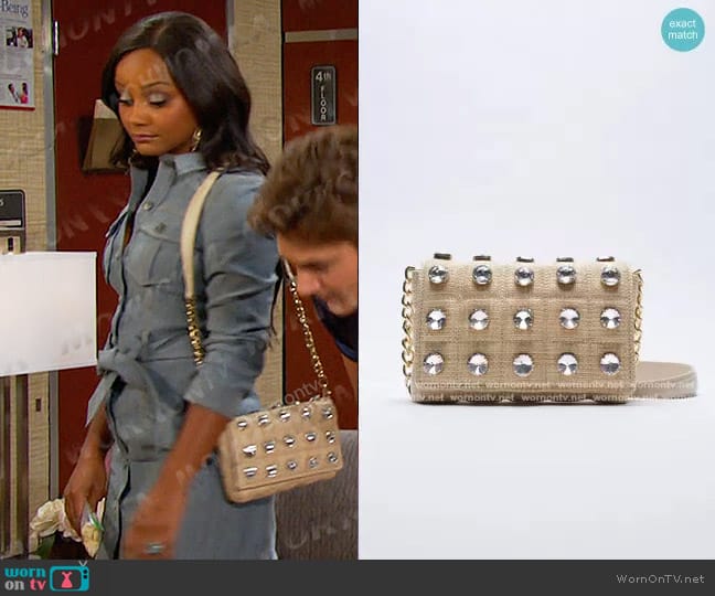 Zara Sparkly Quilted Crossbody Bag worn by Chanel Dupree (Raven Bowens) on Days of our Lives