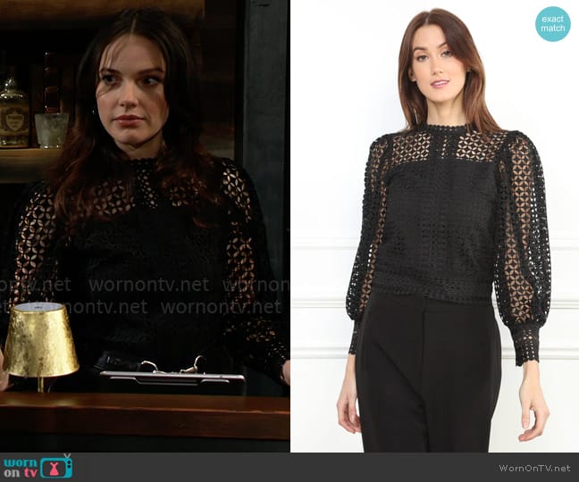 Zero Degrees Celsius Lace Puff Sleeve Top worn by Tessa Porter (Cait Fairbanks) on The Young and the Restless