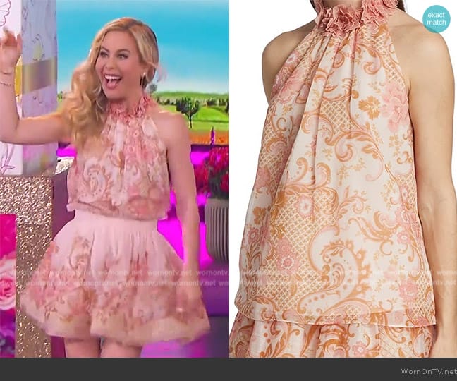 Zimmermann Postcard floral-print sleeveless blouse worn by Tara Lipinski on The Jennifer Hudson Show