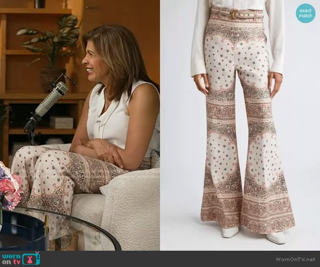 Zimmermann Paisley Print Belted High Waist Linen Wide Leg Pants worn by Hoda Kotb on Today