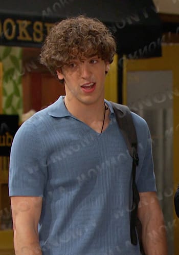 Aaron’s blue textured polo on Days of our Lives