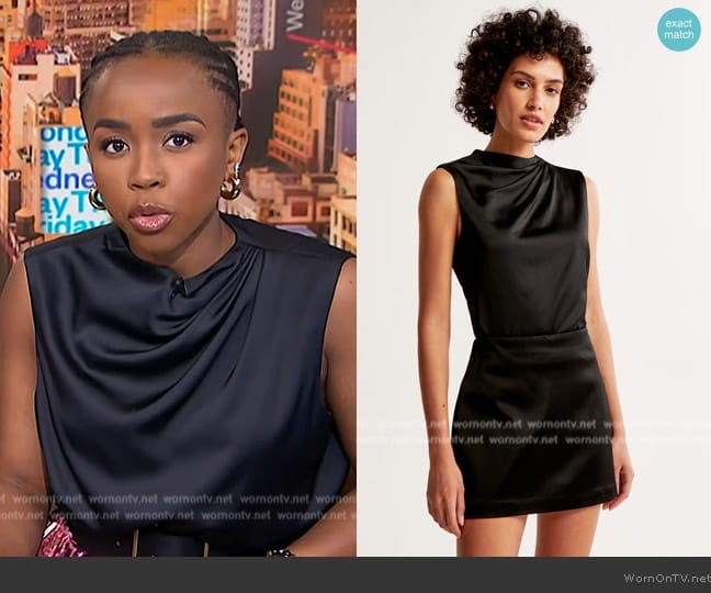 Abercrombie & Fitch Satin High-Neck Draped Cowl Top worn by Zinhle Essamuah on NBC News Daily