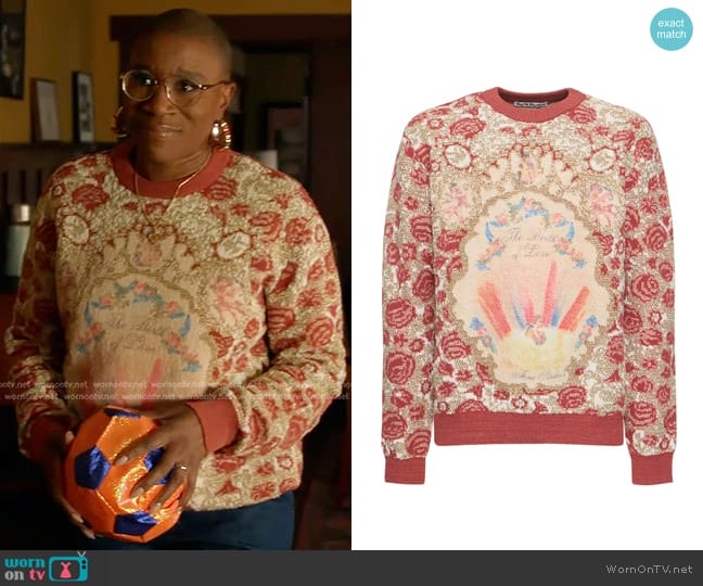 Acne Studios Klace Cotton Blend Crewneck Sweater in Pink/Gold worn by Henrietta Wilson (Aisha Hinds) on 9-1-1