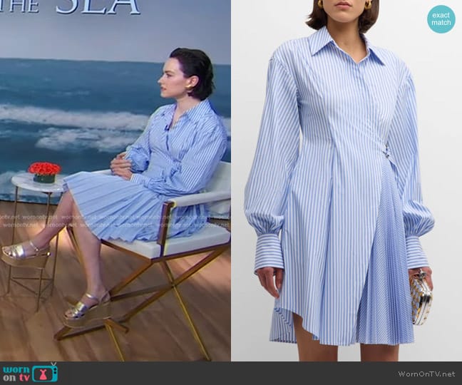 Adeam Amalfi Striped Pleated Wrap Shirtdress worn by Daisy Ridley on Good Morning America