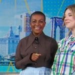 Adjoa Andoh’s brown shirt and blue midi skirt on Good Morning America