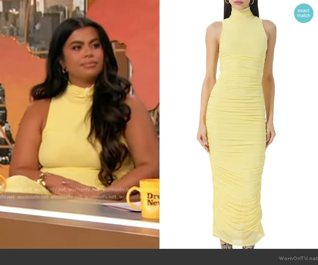 AFRM Fiorella Ruched Mock Neck worn by Drew Afualo on The Drew Barrymore Show