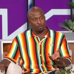 Akbar’s vertical stripe button down shirt on The Talk