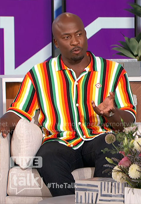 Akbar's vertical stripe button down shirt on The Talk