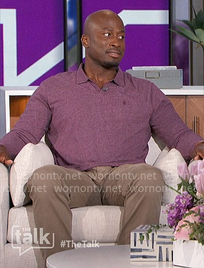 Akbar's purple long sleeve polo shirt on The Talk