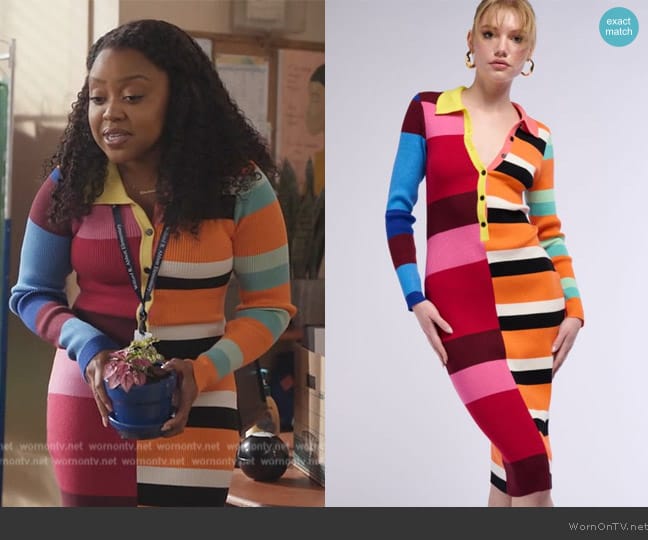 Akira The Main Attraction Color Blocked Midi Dress worn by Janine Teagues (Quinta Brunson) on Abbott Elementary