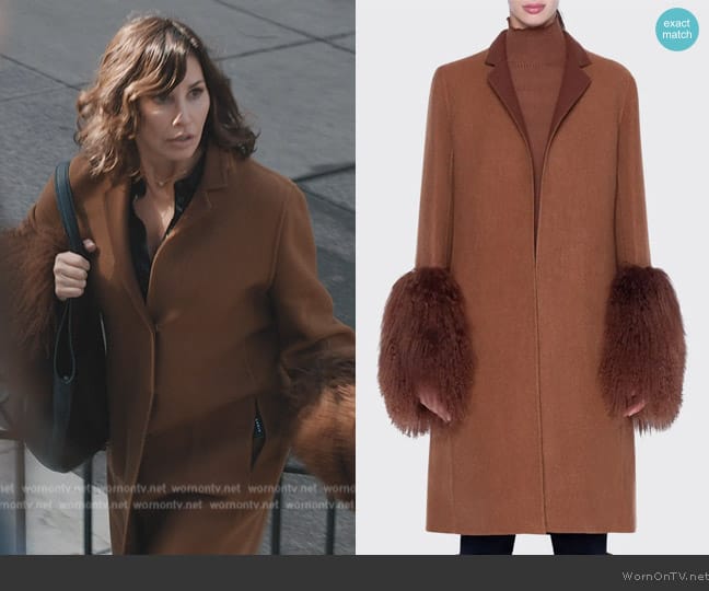 Akris Cashmere Coat with Shearling Cuffs worn by Gina Gershon (Gina Gershon) on Elsbeth