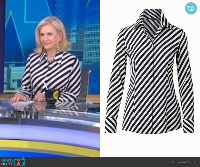 Akris Silk Crêpe Blouse with Diagonal Stripes worn by Diane Sawyer on Good Morning America