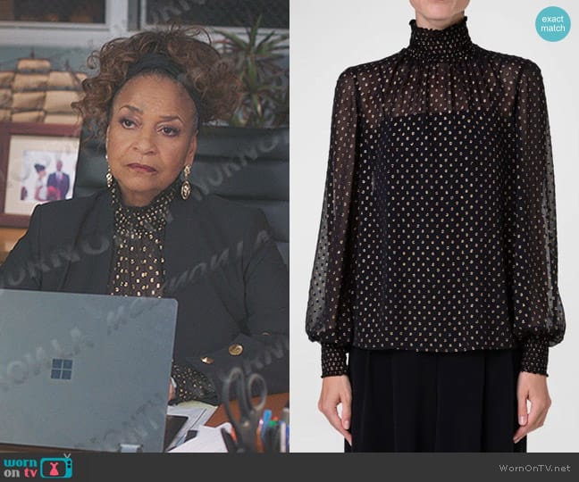 Akris Punto Polka Dot Georgette Blouse worn by Catherine Avery (Debbie Allen) on Greys Anatomy