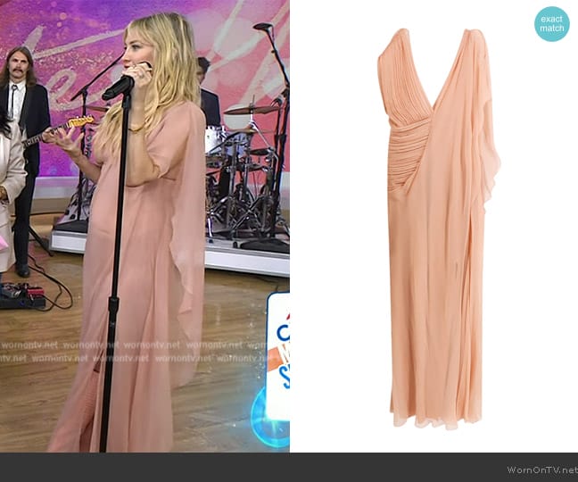 Alberta Ferretti V-Neck Midi Asymmetric Chiffon Dress worn by Kate Hudson on Today