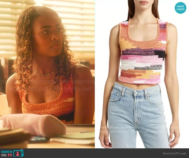 A.L.C. Brayden Crochet Scoop-Neck Tank worn by Faran Bryant (Zaria) on Pretty Little Liars Original Sin