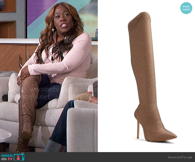 Aldo Nassia Embellished Pointed Toe Over the Knee Boot in Bronze worn by Sheryl Underwood on The Talk