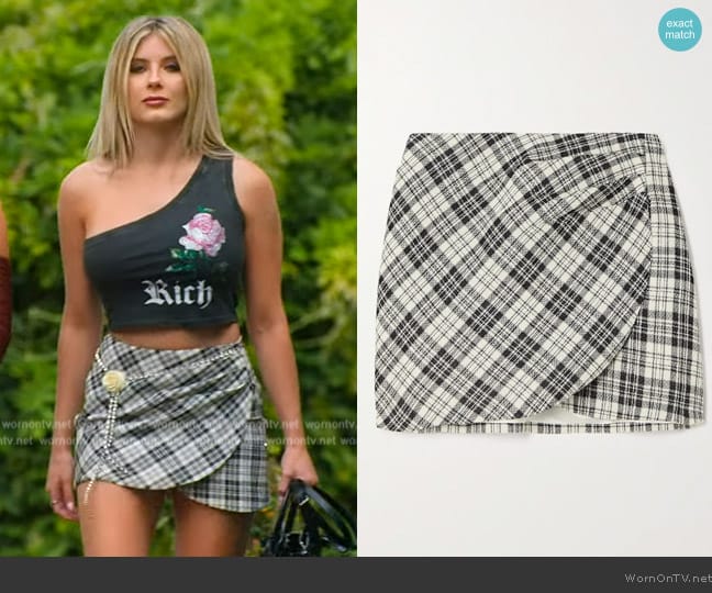 Alessandra Rich Wrap Effect Prince of Wales Checked Mini Skirt worn by Alexandra Rose (Alexandra Rose) on Selling the OC