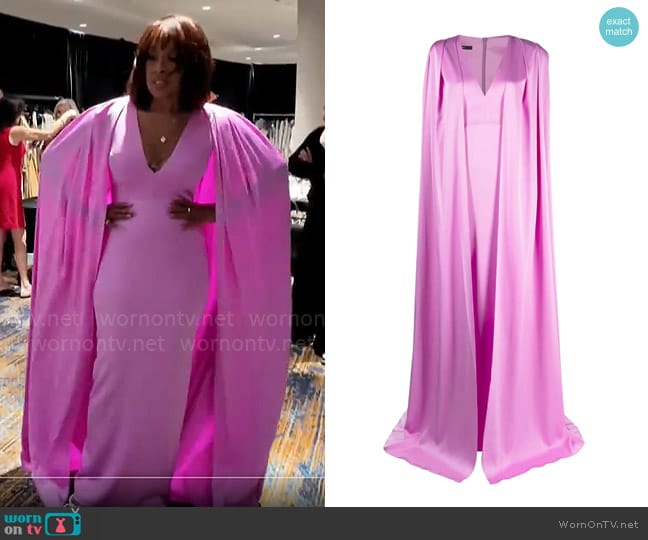 Alex Perry V-neck Cape Gown worn by Gayle King on CBS Mornings