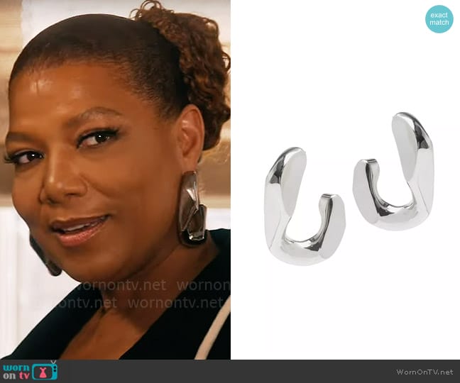 Alexander McQueen Silvertone Chain Hoop Earrings worn by Robyn McCall (Queen Latifah) on The Equalizer