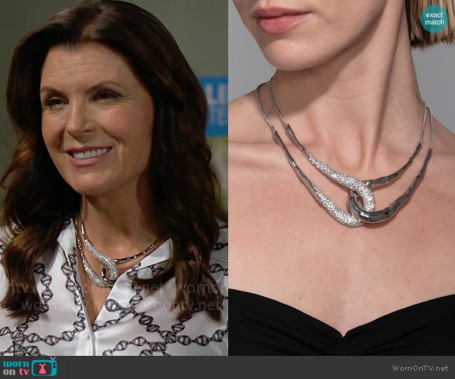 Alexis Bittar Solanales Silver Crystal Interlock Necklace worn by Sheila Carter (Kimberlin Brown) on The Bold and the Beautiful