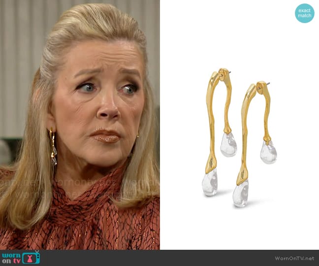 Alexis Bittar Lucite Front Back Double Drop Earring in Gold worn by Nikki Reed Newman (Melody Thomas-Scott) on The Young and the Restless