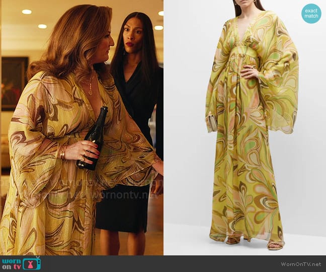 Alexis Sydney Bell-Sleeve Silk Empire Maxi Dress worn by Grace (Ana Gasteyer) on Loot