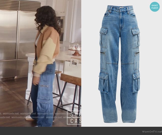 Alice + Olivia Cay Baggy Denim Cargo Pants worn by Layla Keating (Greta Onieogou) on All American