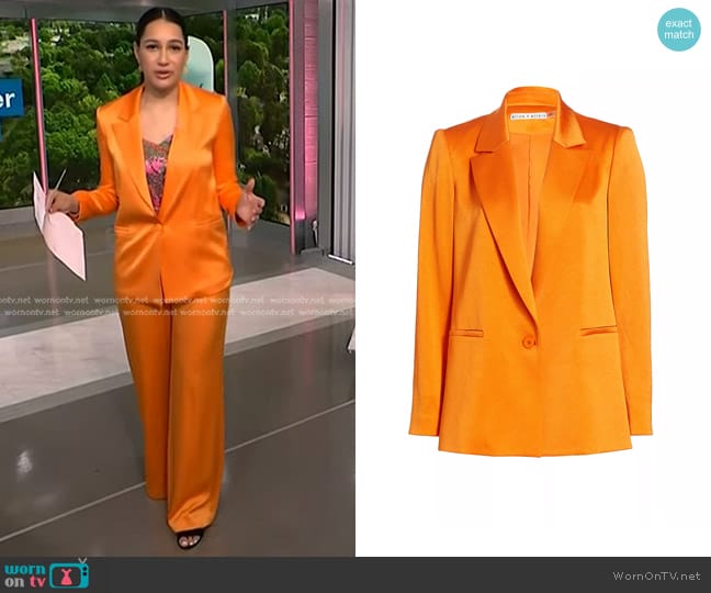 Alice + Olivia Denny Single-Breasted Blazer in Tangerine worn by Morgan Radford on NBC News Daily