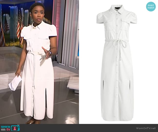 Alice + Olivia Miranda Short Sleeve Vegan Leather Midi Dress worn by Zinhle Essamuah on NBC News Daily