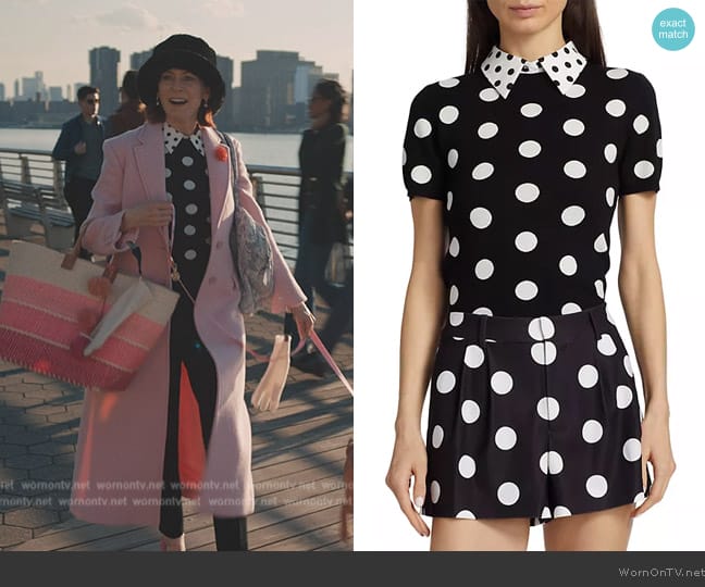 Alice + Olivia Polka-Dot Short-Sleeve Knit Blouse worn by Elsbeth Tascioni (Carrie Preston) on Elsbeth