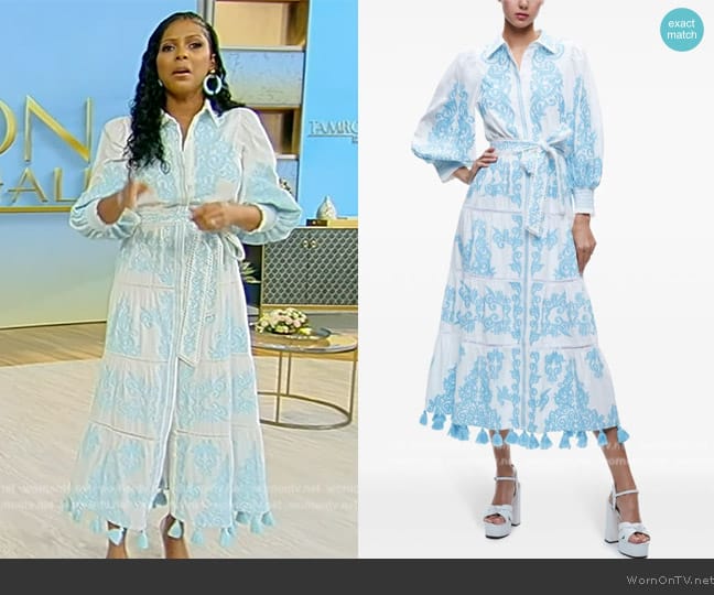 Alice + Olivia Shira floral-embroidered shirtdress worn by Tamron Hall on Tamron Hall Show