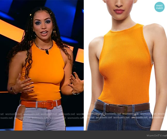 Alice + Olivia Zulma Rib Sweater Tank worn by Corinne Foxx on Beat Shazam