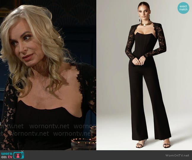 Alieva Marisol Guipure Lace Corset Jumpsuit worn by Ashley Abbott (Eileen Davidson) on The Young and the Restless