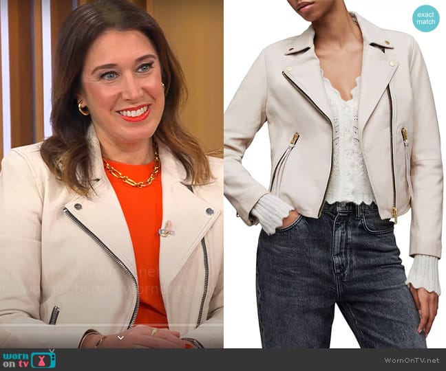 All Saints Dalby Jacket in Ivory worn by Sarah Gelman on CBS Mornings