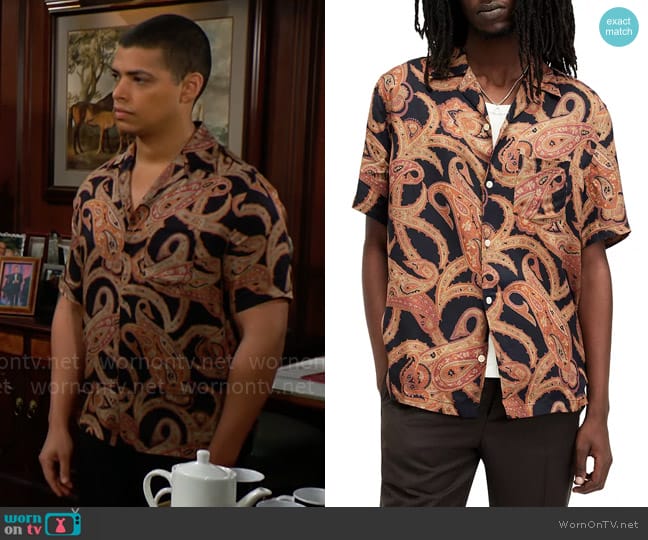 All Saints Morganza Shirt worn by Zende Forrester Dominguez (Delon De Metz) on The Bold and the Beautiful