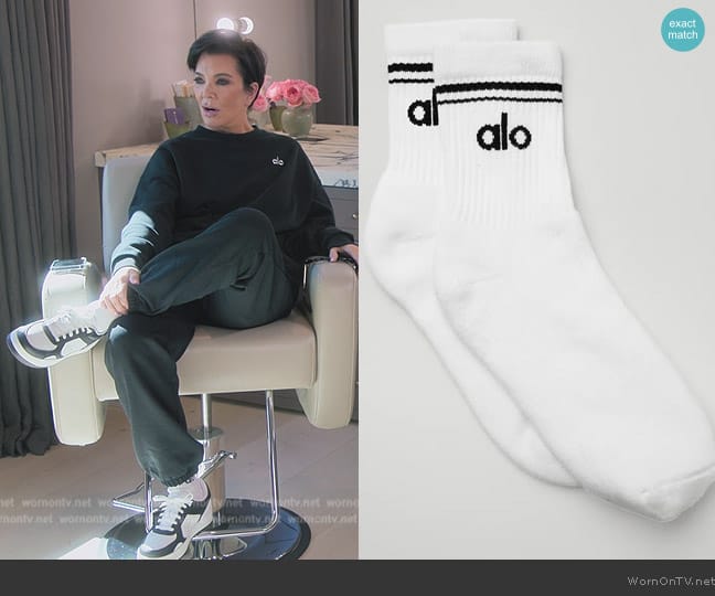 Alo Unisex Half-Crew Throwback Sock worn by Kris Jenner (Kris Jenner) on The Kardashians