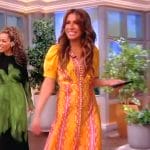 Alyssa’s orange printed midi dress on The View