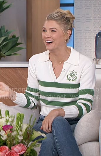 Amanda's green striped polo sweater on The Talk