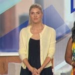 Amanda’s navy midi dress with yellow cardigan on The Talk