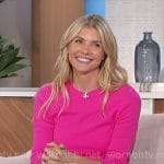 Amanda's pink sweater and white faux leather skirt on The Talk