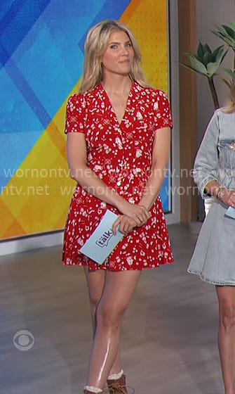 Amanda's red printed mini dress on The Talk